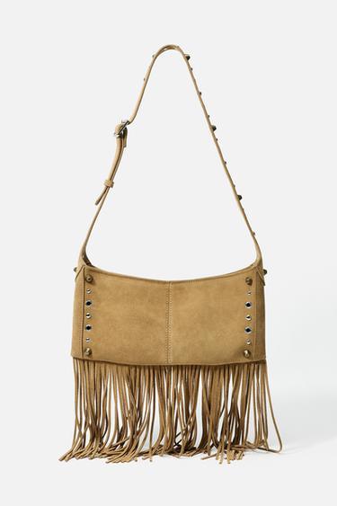 BOLSO SERRAJE FLECOS - Tostado oscuro de Zara