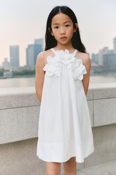Zara 花卉府綢洋裝 - 白色