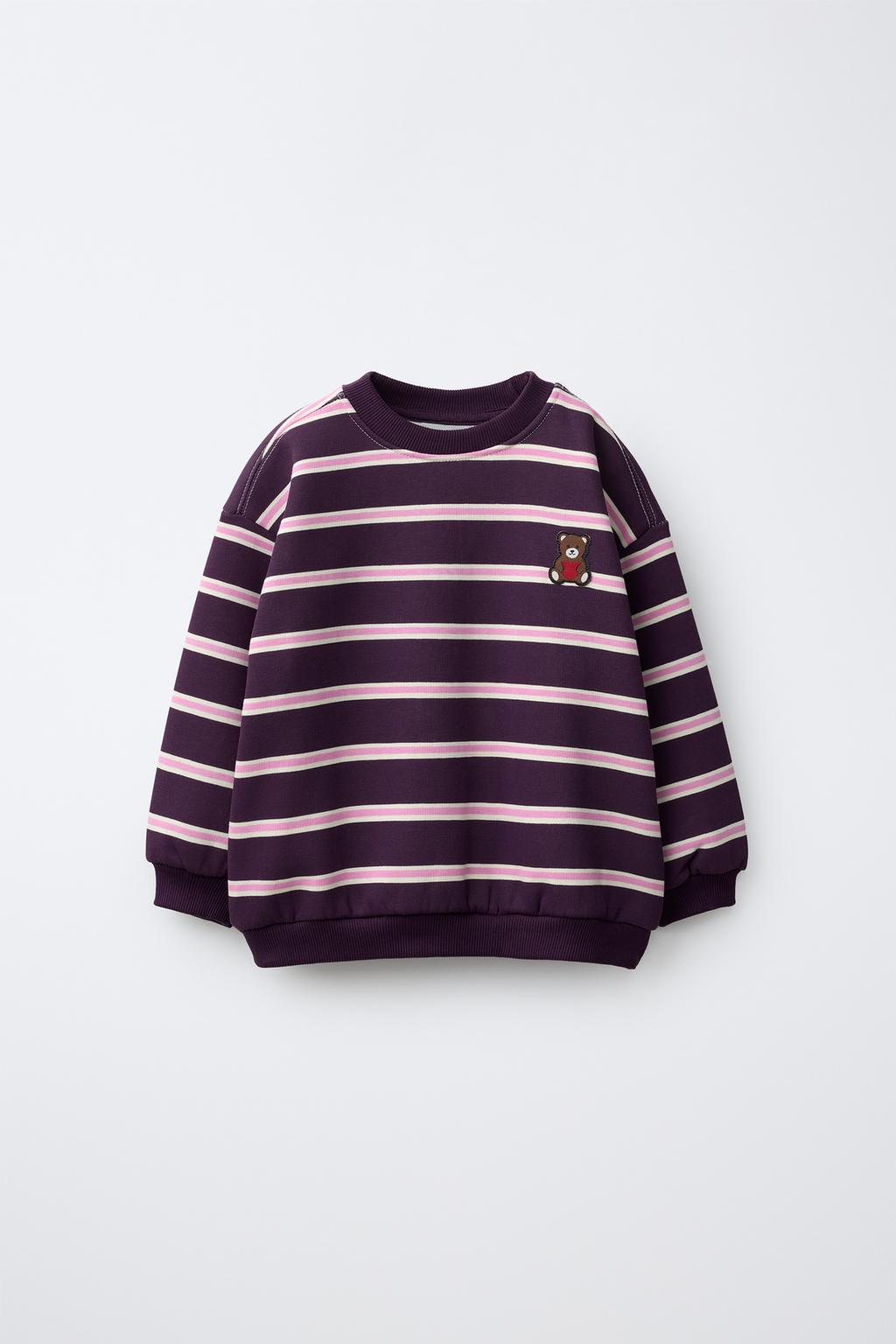 BEAR PATCH STRIPE SWEATSHIRT