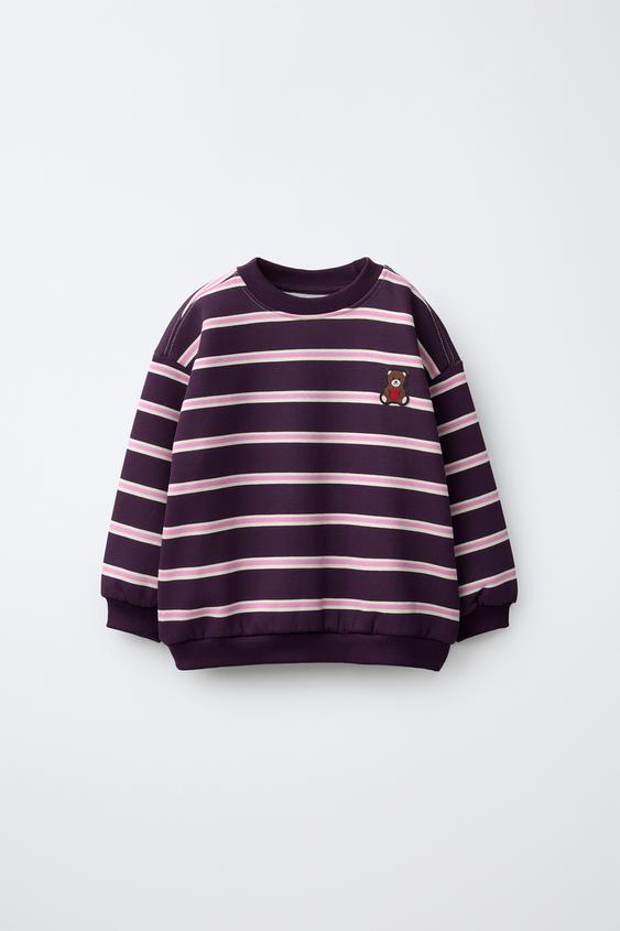 BEAR PATCH STRIPE SWEATSHIRT - Purple by Zara - Image 0