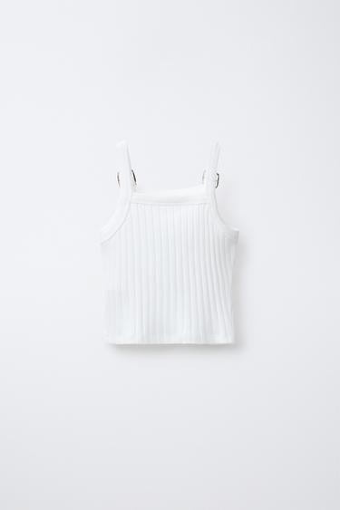 T-SHIRT RIB BRETELLES BOUCLES - Écru de Zara - Image 1
