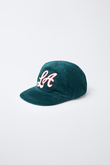 EMBROIDERED PATCH CORDUROY CAP — Petrol blue 2