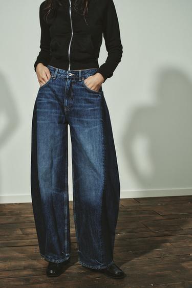 Zara TRF HIGH-WAIST BALLOON OVERSIZE JEANS - Navy blue