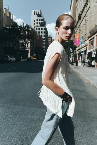BLOUSE EN LIN À NŒUDS ZW COLLECTION - Blanc cassé de Zara - Image 5
