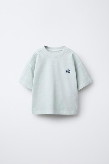 Zara EMBROIDERED PALM TREE WASHED EFFECT T-SHIRT - Light blue
