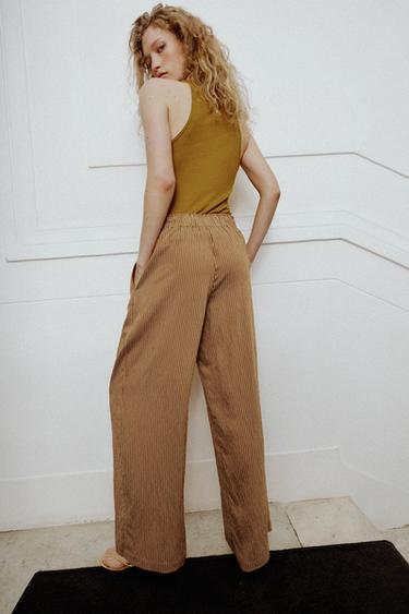 STRIPED WIDE-LEG TROUSERS - Caramel by Zara - Image 6