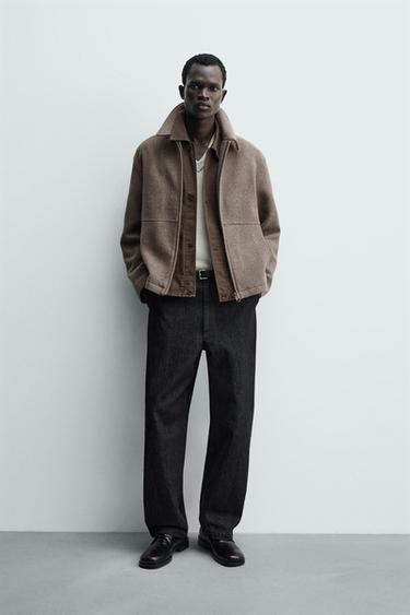 Zara 人字紋紋理拉鍊夾克 - 沙色 - 圖片 0