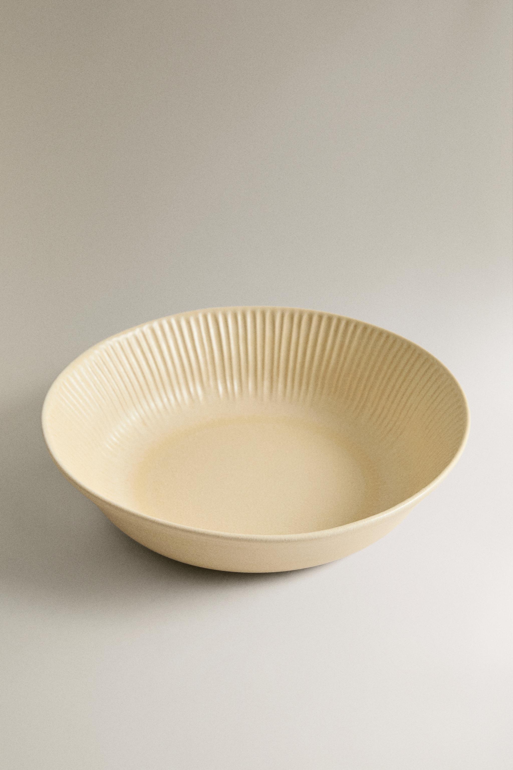 STRIPED STONEWARE SOUP PLATE — Dark beige