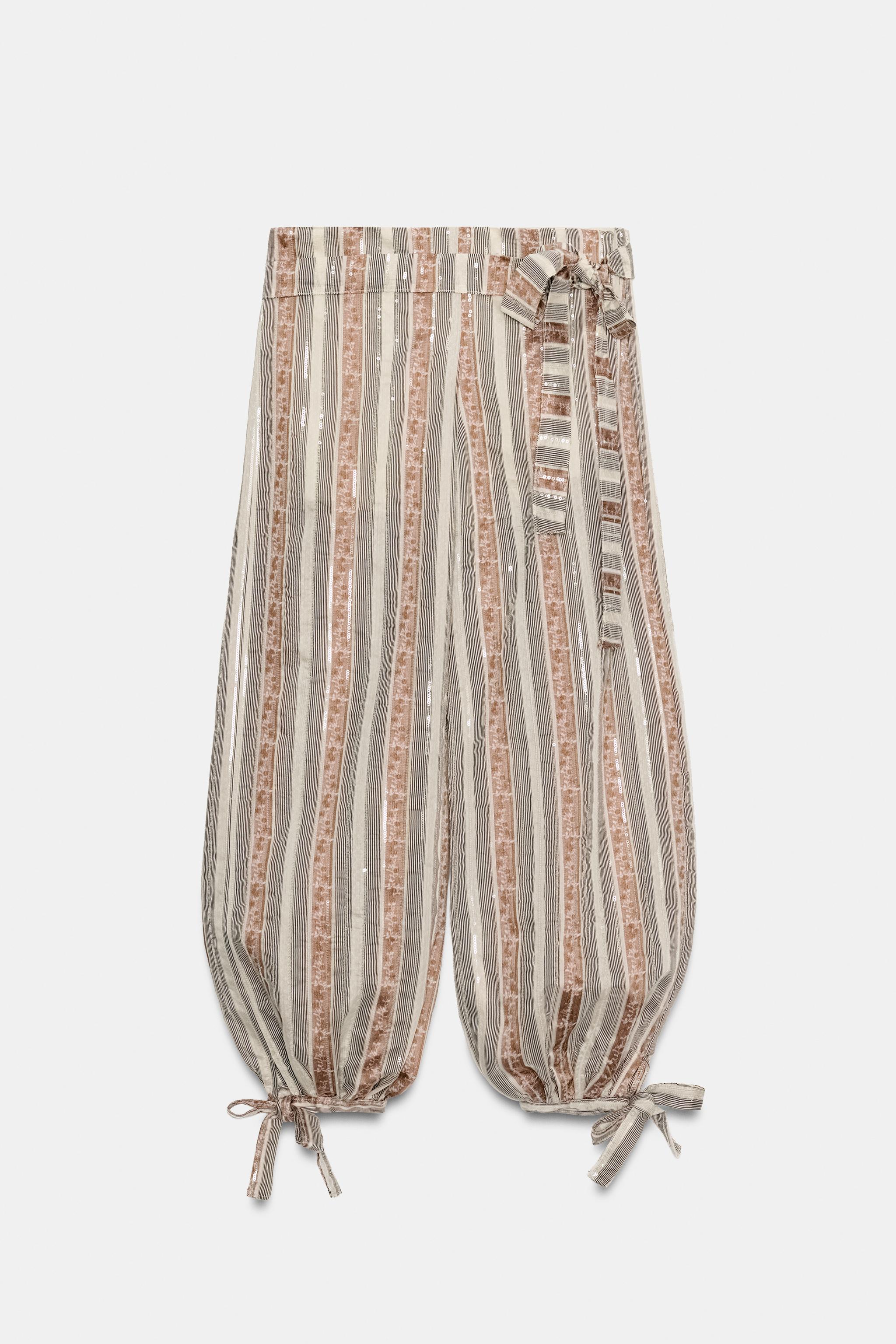 PANTALON BOUFFANT À CEINTURE RAYÉ