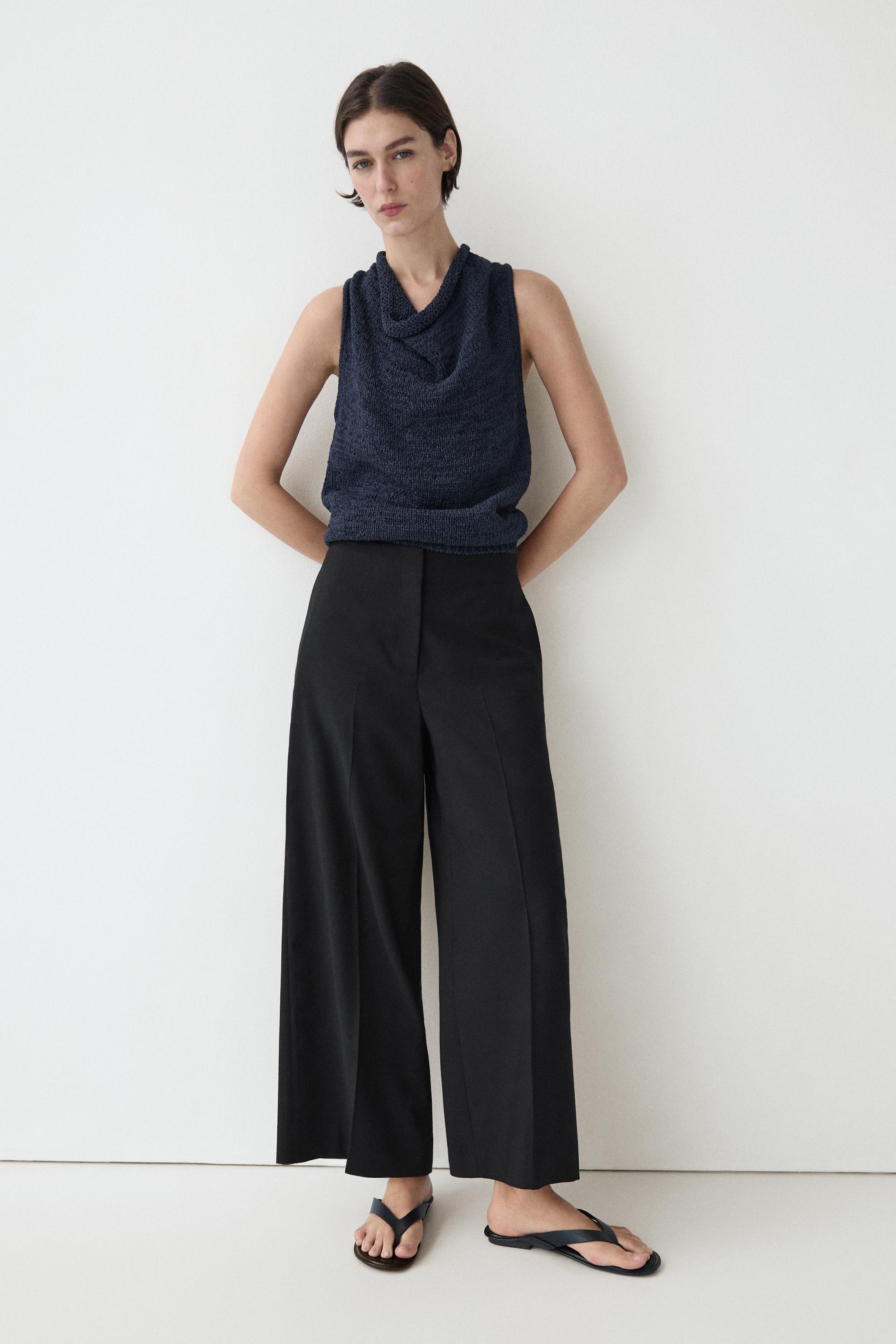 Wide-leg cropped stretch wool trousers