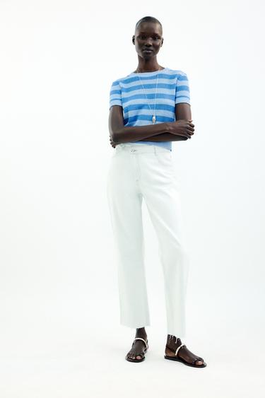JEANS Z.09 STRAIGHT ANKLE TIRO ALTO CINTURA CRUZADA - Blanco de Zara