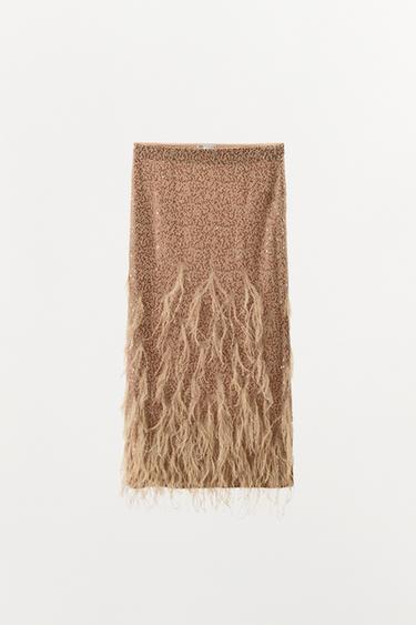 SEQUINNED FEATHER SKIRT - Brown by Zara - Image 7