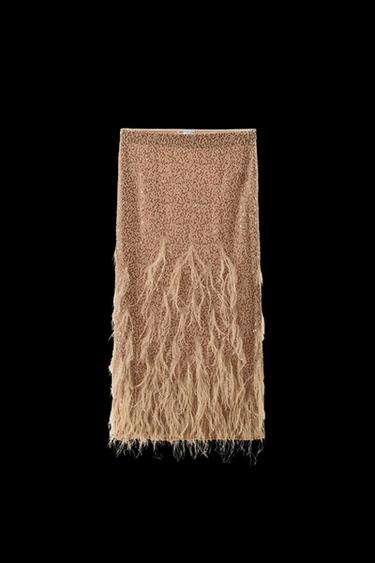 SEQUINNED FEATHER SKIRT - Brown by Zara - Image 0
