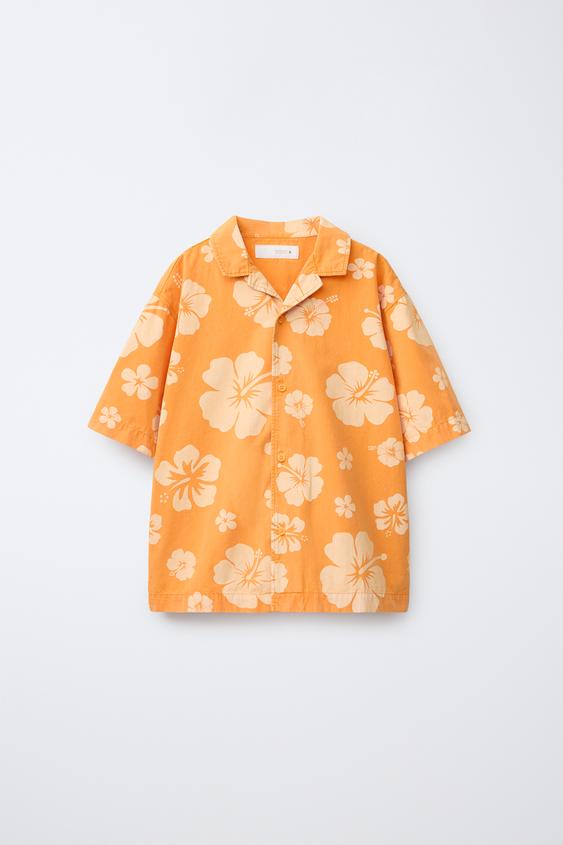 SKJORTE MED BLOMSTERPRINT - orange fra Zara - Billede 0