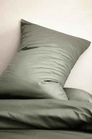SATEEN PILLOWCASE WITH TRIM (300 THREAD COUNT) - Blue / Green by Zara - Image 5