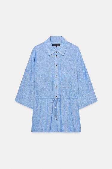 CHEMISE SAFARI EN LIN ENSEMBLE - Bleu clair de Zara