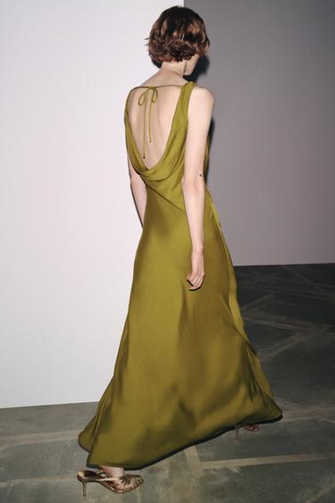 Zara ZW COLLECTION SATIN LONG DRESS - Olive green