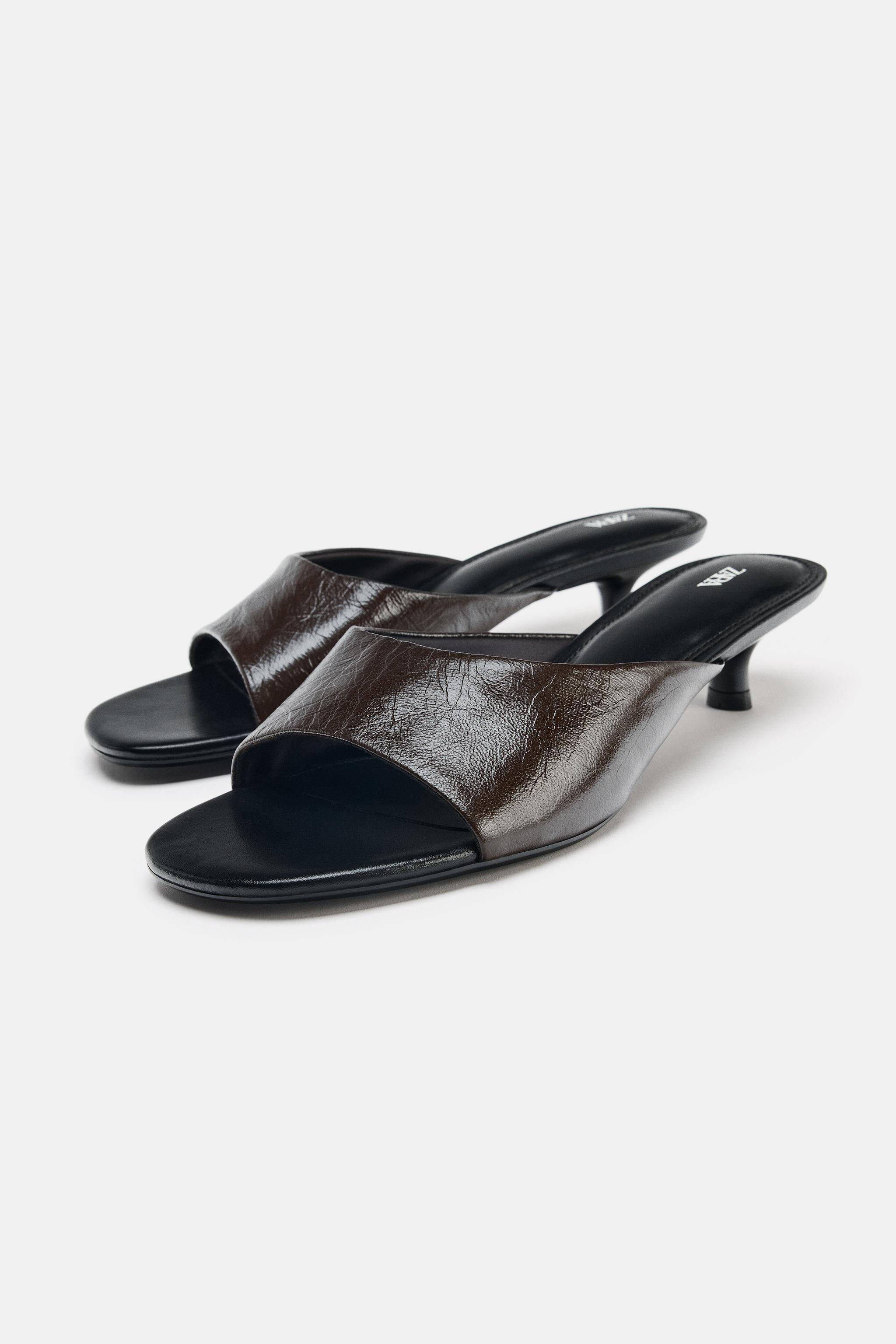 LEATHER KITTEN HEEL SANDALS