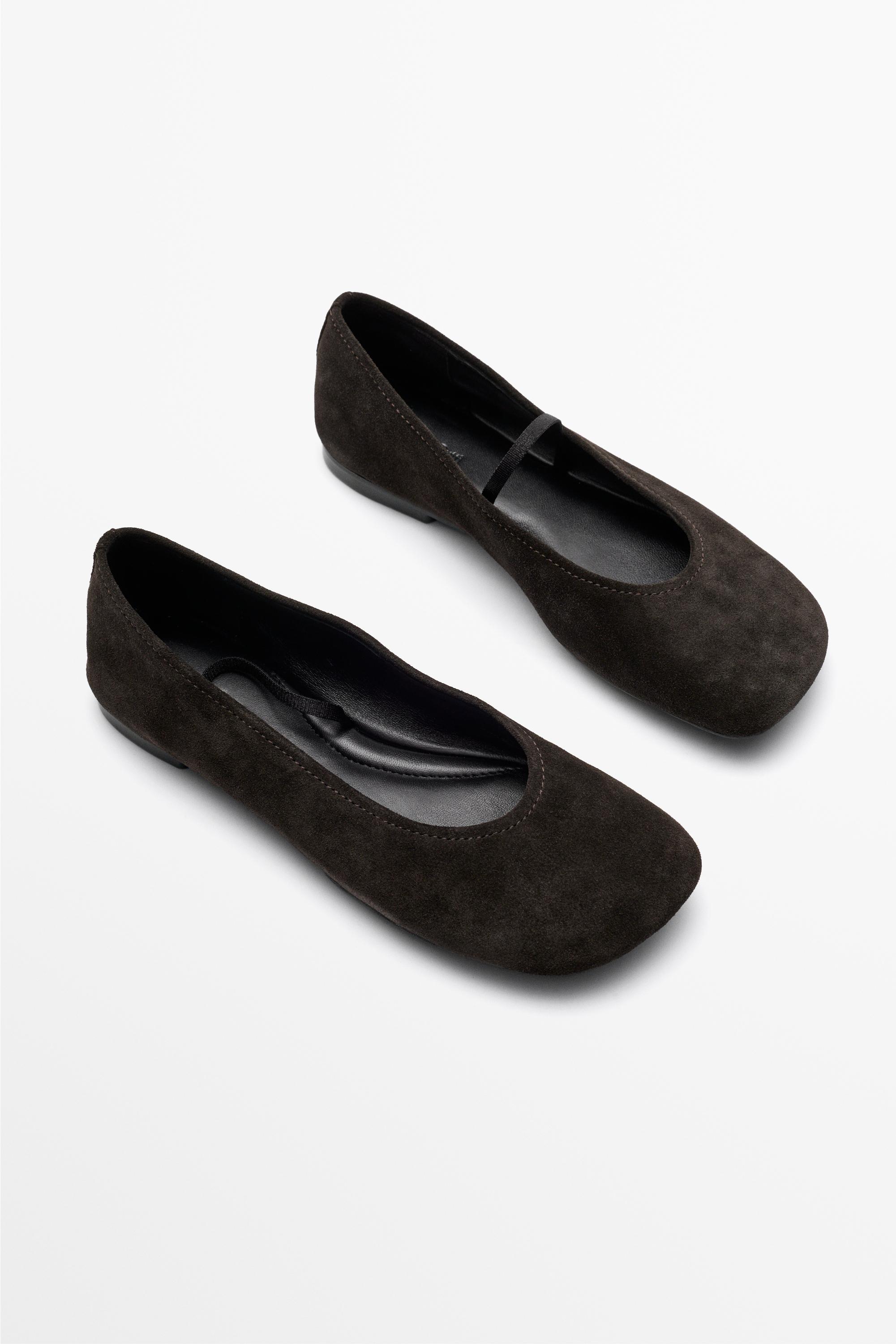 Square toe leather ballerina flats — Brown