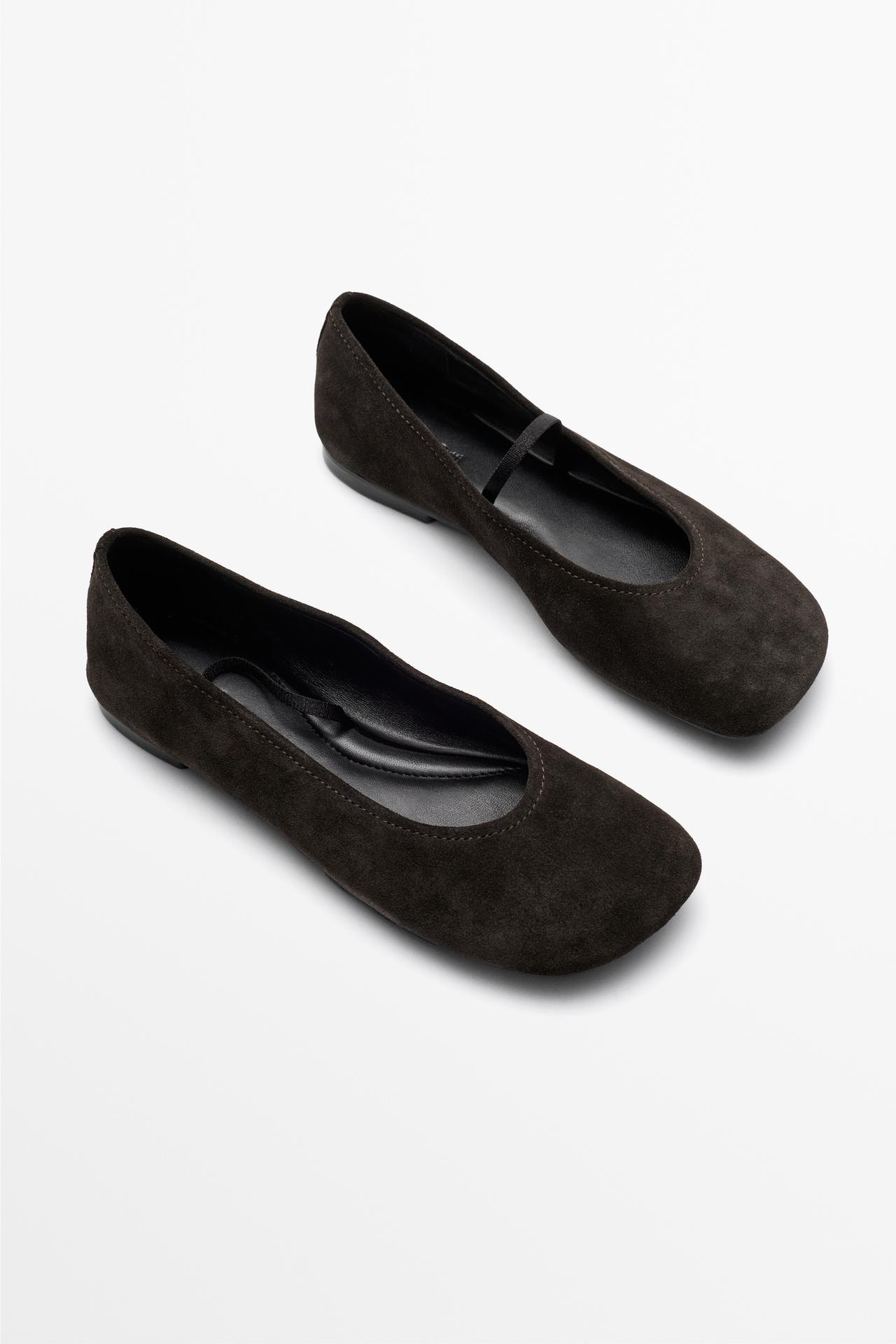 Square toe leather ballerina flats — Brown