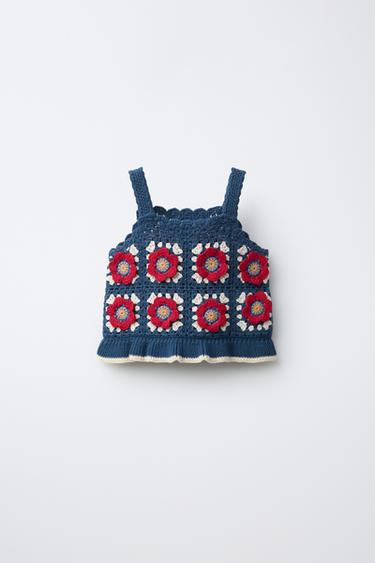 FLORAL CROCHET KNIT TOP - Blue by Zara