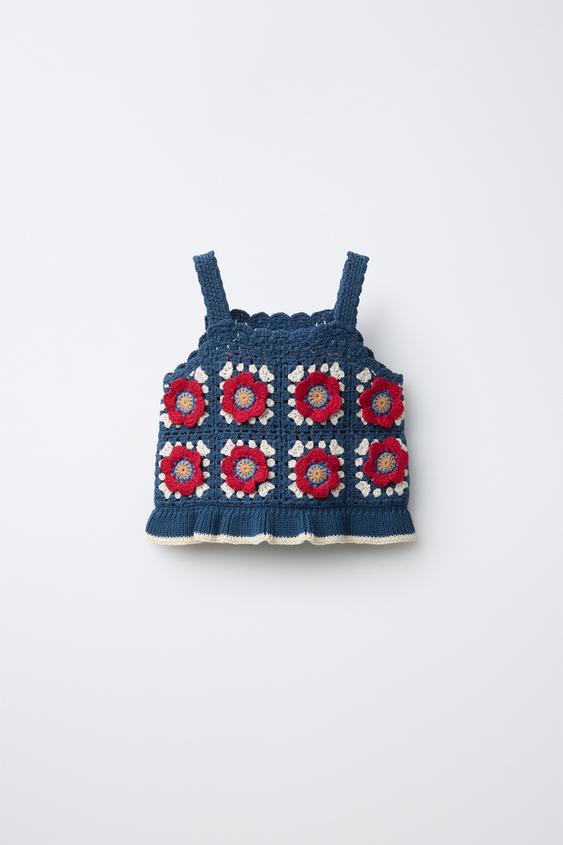 TOP DE MALHA COM FLORES DE CROCHÊ - Azul da Zara - Imagem 0
