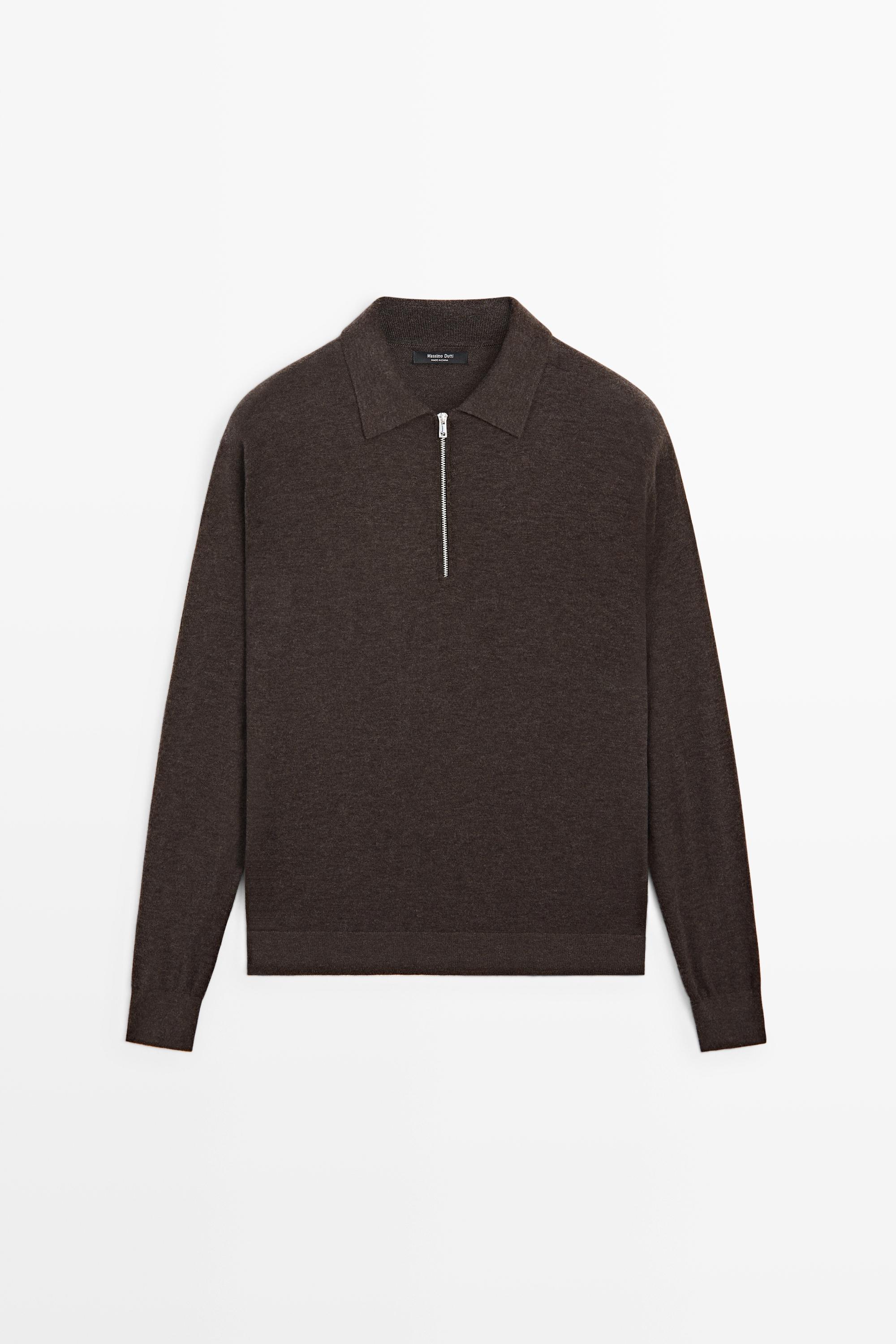 Wool blend quarter-zip knit sweater