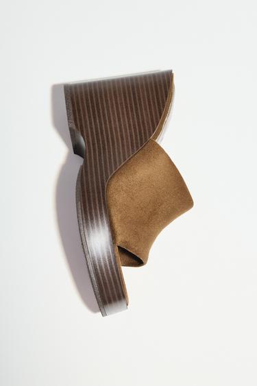 Zara SUEDE PLATFORM WEDGES - Brown