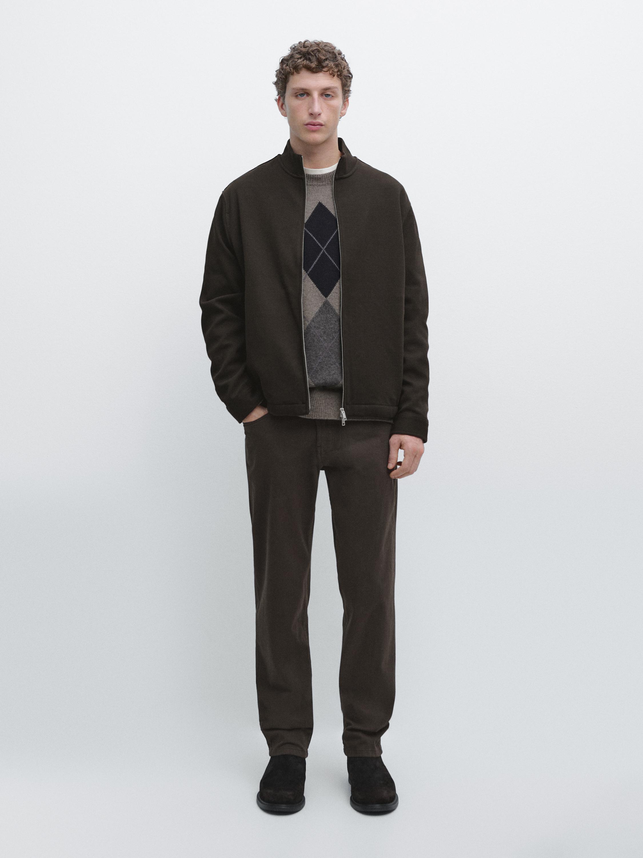Cotton blend zip-up knit cardigan