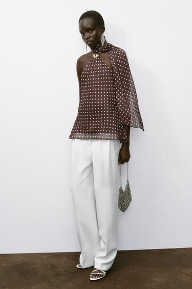 HALTER TOP WITH HARDWARE AND POLKA DOTS - Ecru / Brown by Zara - Image 0