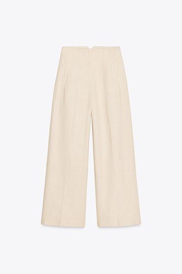 Zara STRAIGHT LEG RUSTIC PANTS - Light beige