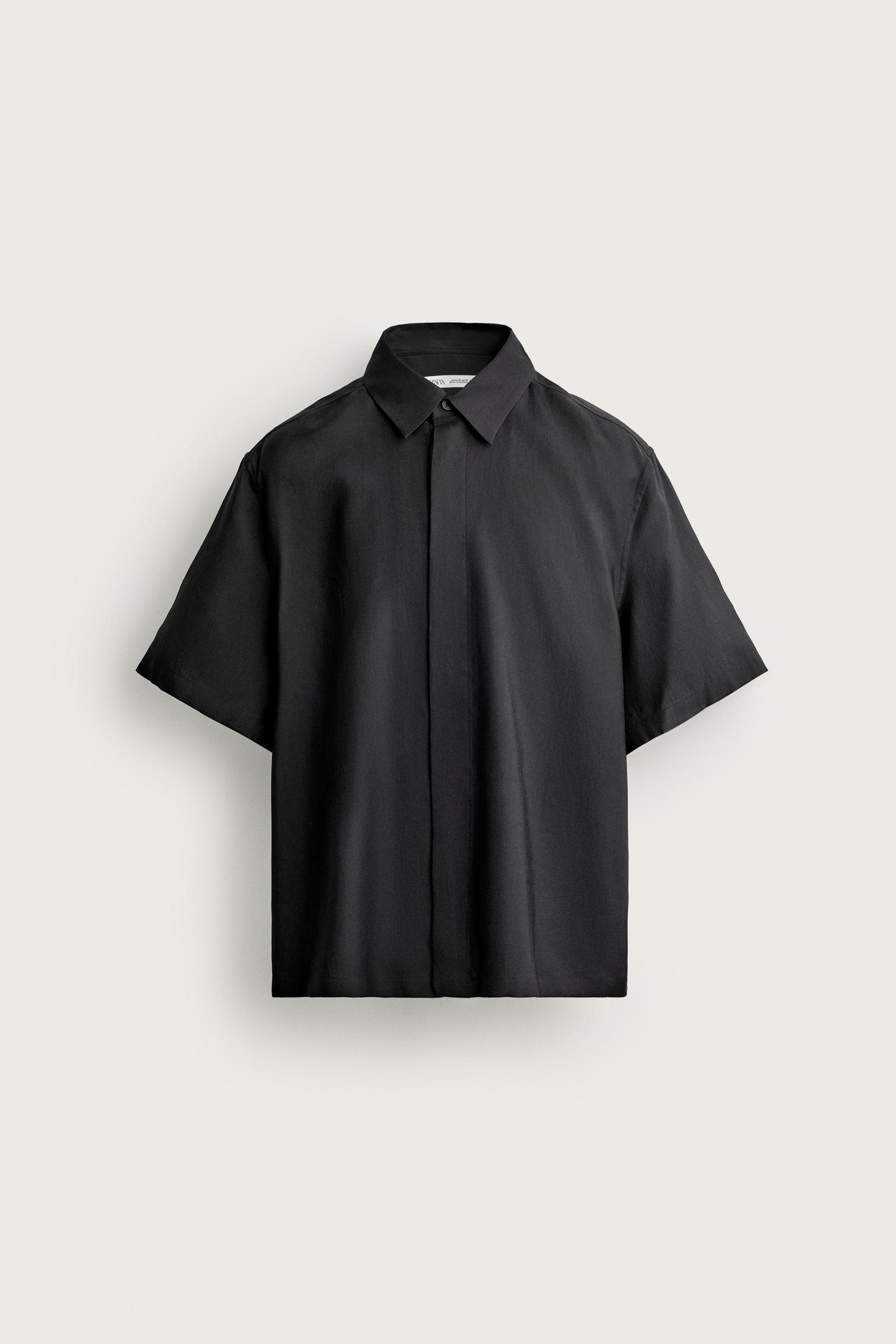 Мужская рубашка Zara Relaxed Fit Fluid, цвет: Чёрный — фото 5