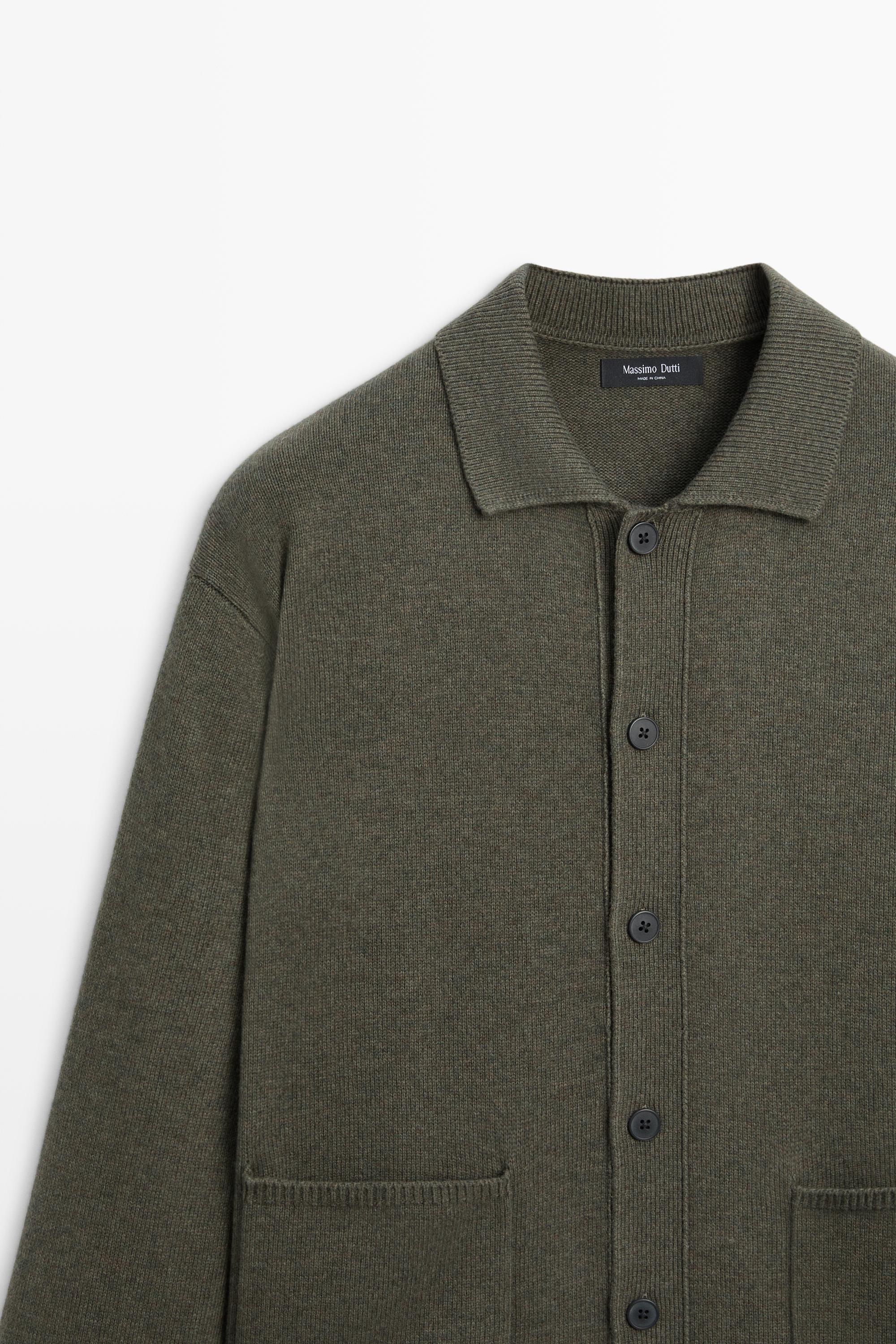 Cardigan en maille à col polo laine mélangée