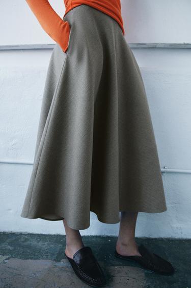 HERRINGBONE LAYERED SKIRT ZW COLLECTION - Beige marl by Zara