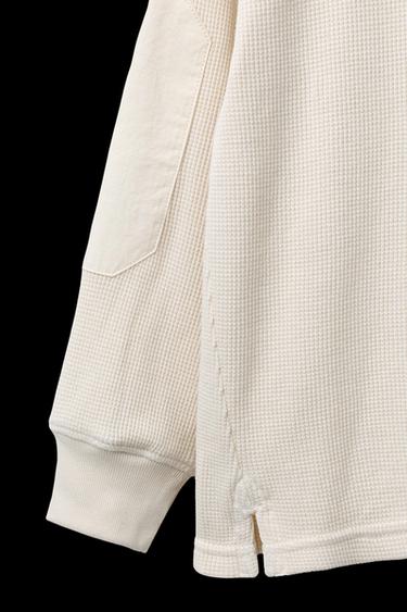 Zara WAFFLE TEXT ELBOW PATCH SWEATSHIRT - Ecru