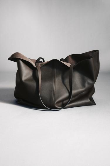 BOLSO PIEL MAXI TOTE - Marrón de Zara
