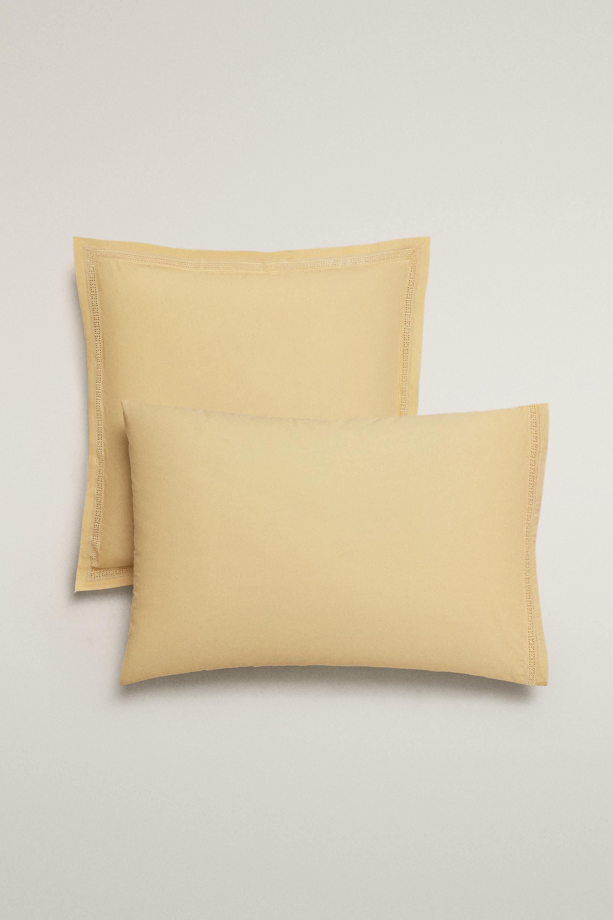 OPENWORK EMBROIDERED PILLOWCASE — Light yellow