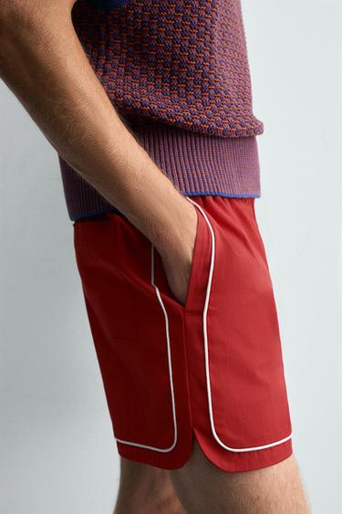 CONTRAST TRIM SHORTS - Red by Zara - Image 4