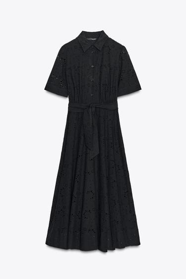 ZW COLLECTION EMBROIDERED SHIRT DRESS - Black by Zara