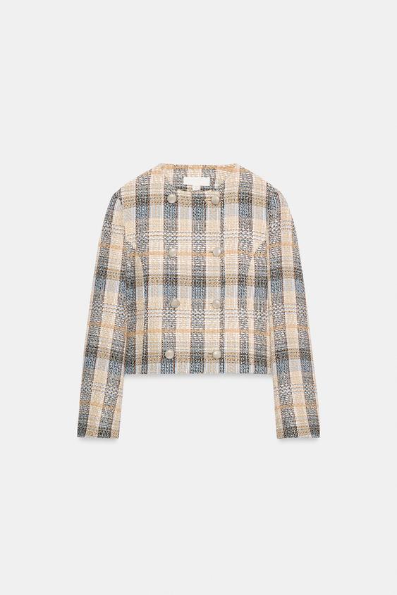 DOUBLE-BREASTED CHECK BLAZER - Multicoloured by Zara - Image 0