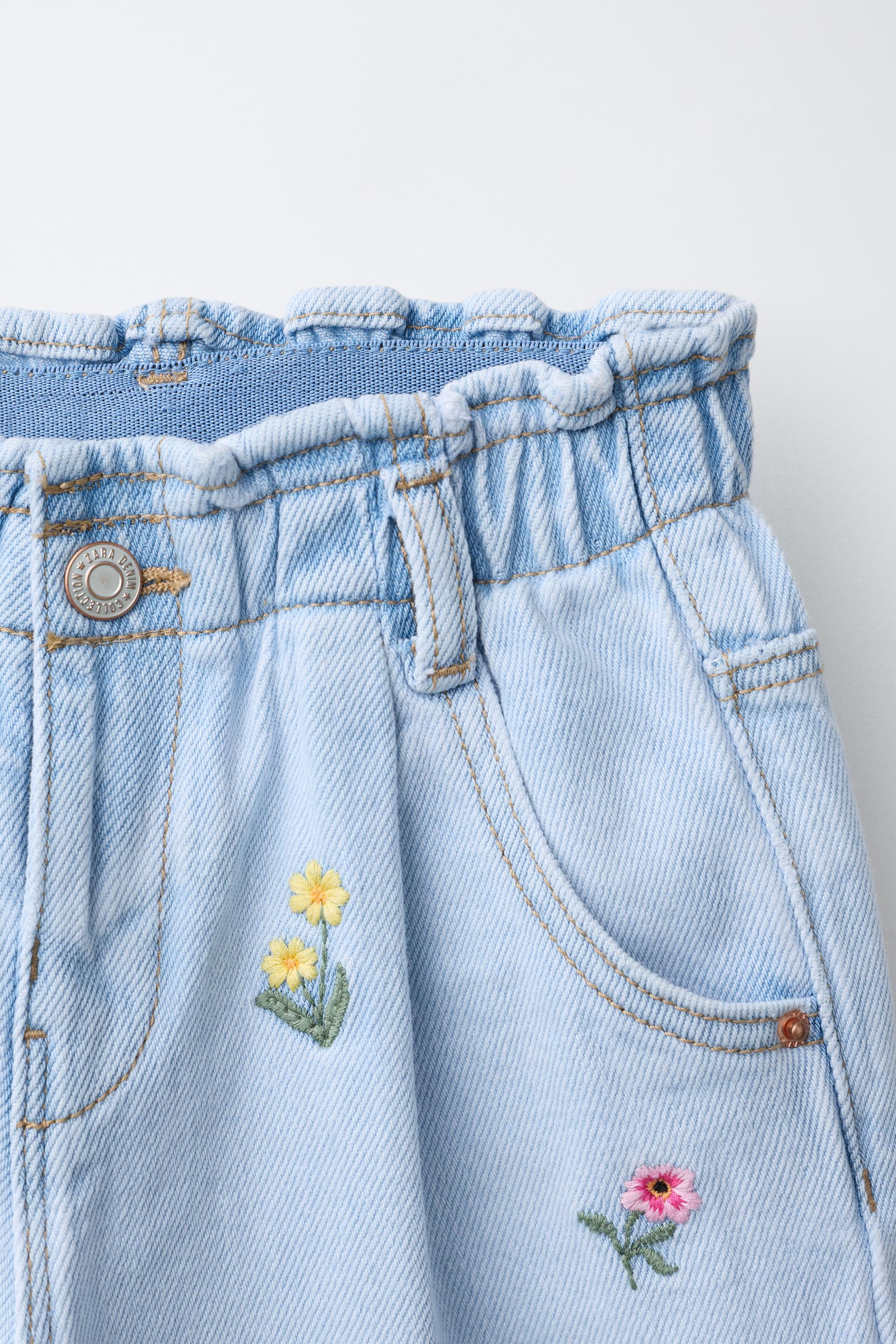 JEAN BAGGY PAPERBAG À FLEURS BRODÉES