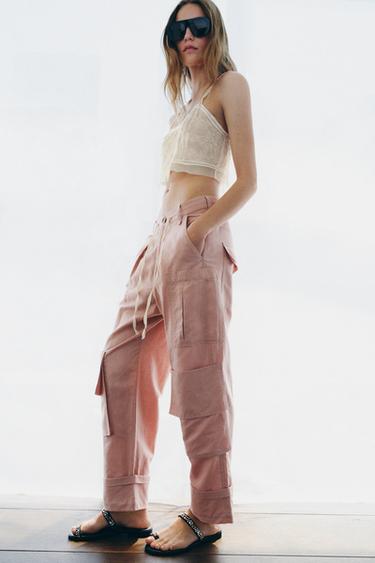 PANTALON CARGO AVEC LIN ZW COLLECTION - Rose clair de Zara - Image 2