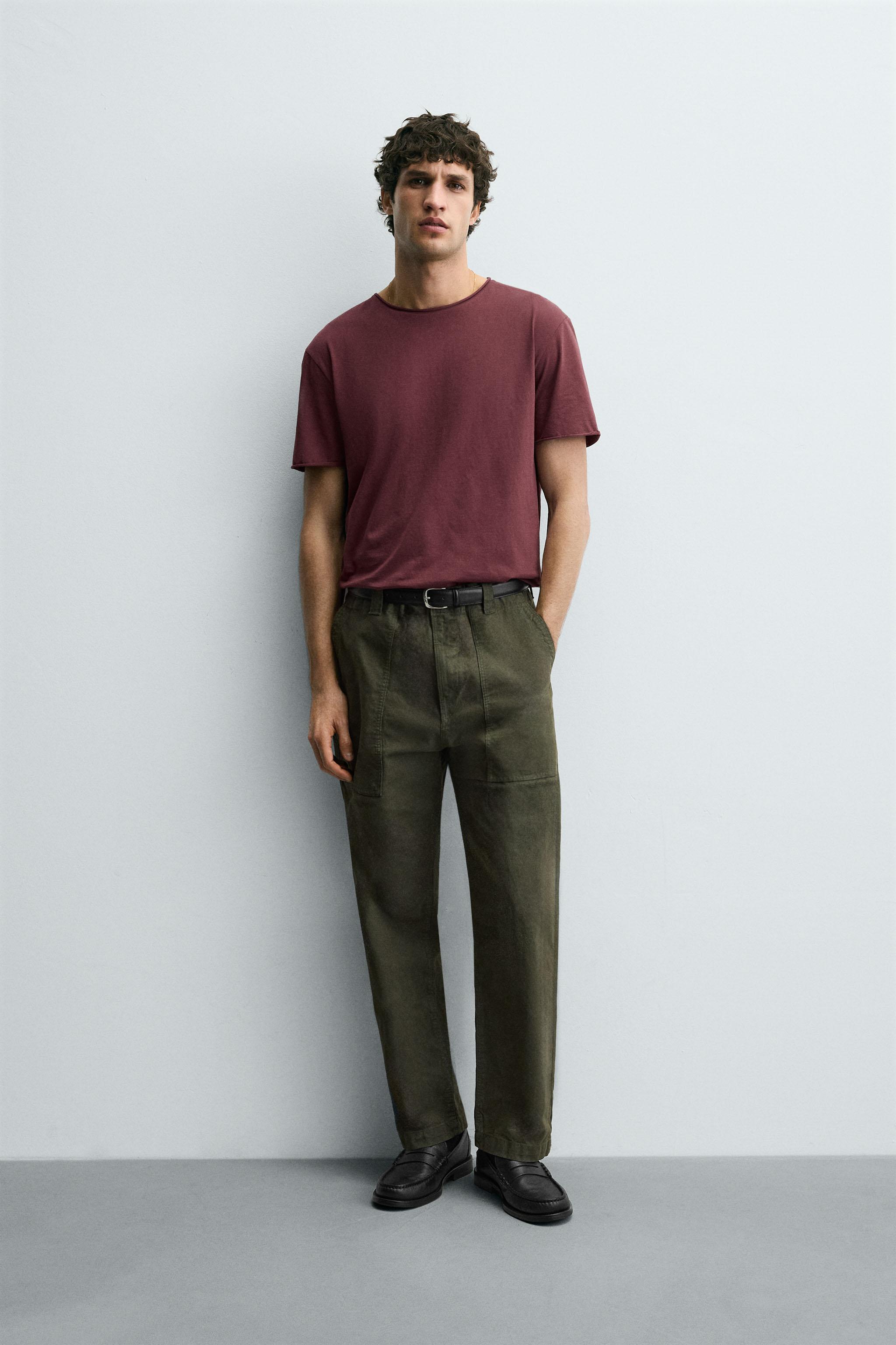 BASIC IRREGULAR FINISH T-SHIRT - Burgundy | ZARA United States