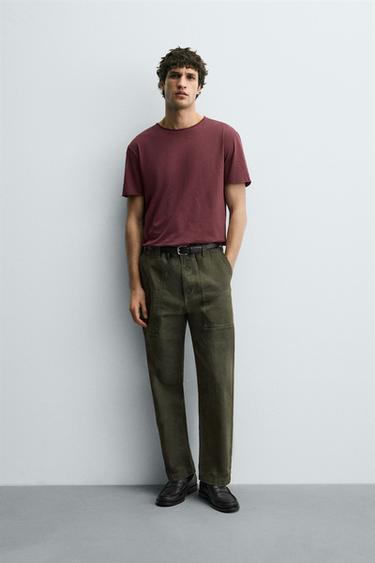 BASIC T-SHIRT WITH IRREGULAR FINISH - Burgundy by Zara