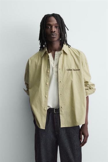 Zara EMBROIDERED PLAID SHIRT - Light green