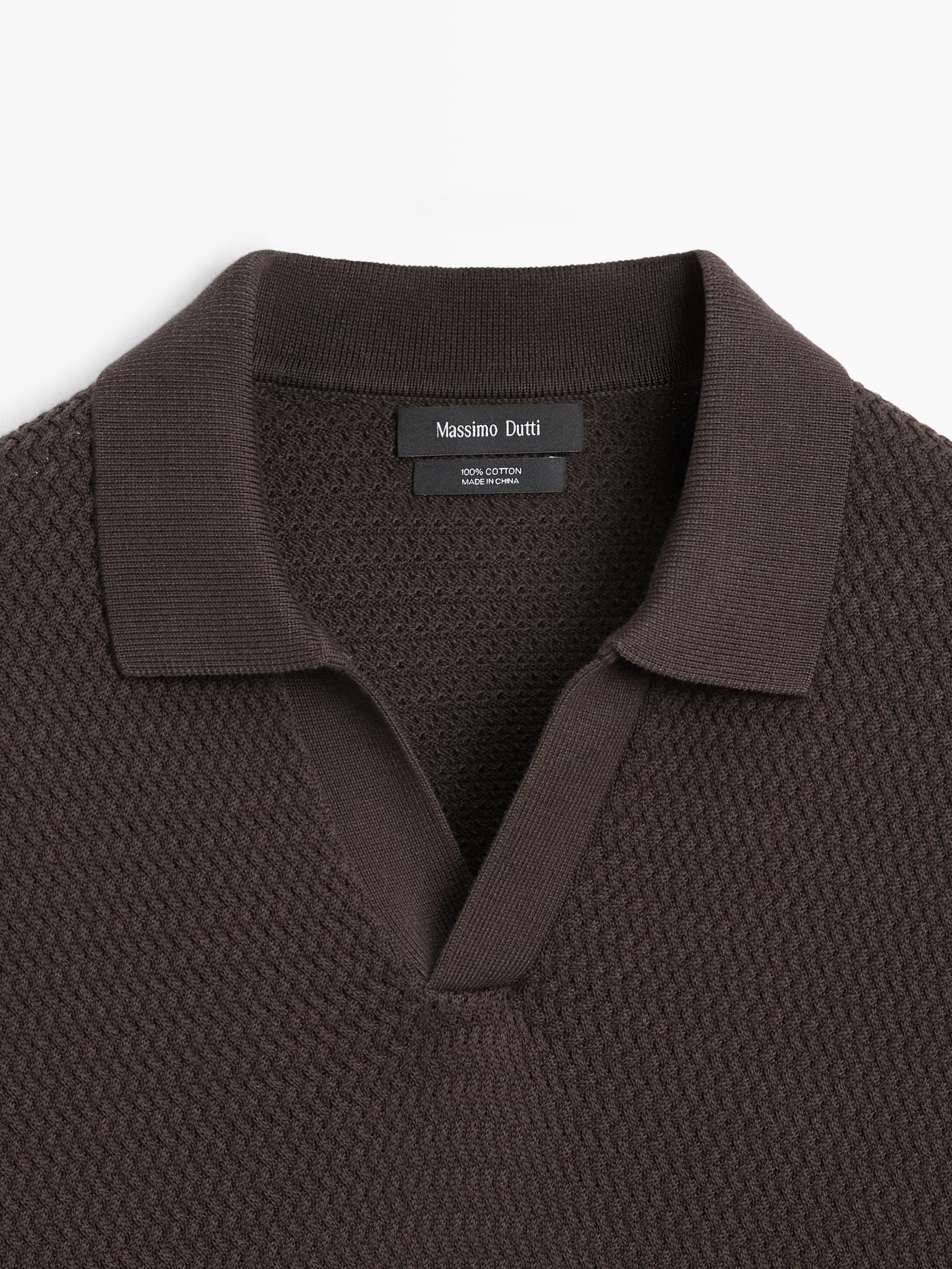 Short sleeve textured knit polo shirt