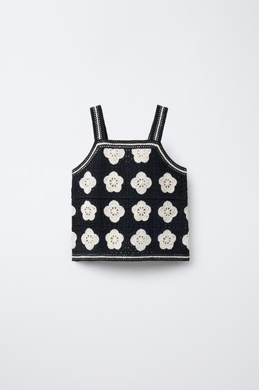 TOP EN MAILLE À FLEURS - Noir de Zara - Image 0