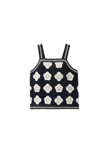 FLORAL KNIT TOP - Black by Zara - Image 0