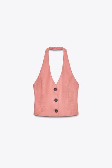LINEN BLEND HALTER TOP - MARSALA by Zara - Image 3