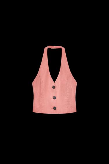 Zara LINEN HALTER TOP - MARSALA - Image 0